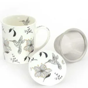 Taza con Filtro y Tapa Estampado Colibrí