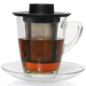 Taza de Cristal con Filtro, Tapa y Plato
