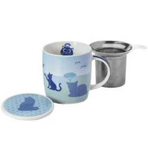 Taza con Filtro y Tapa Estampado Silueta Gatos