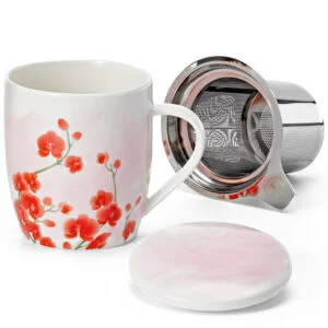 Taza con Filtro y Tapa Estampado Orquídeas