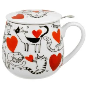 Taza con Filtro y Tapa Serca Gatos Corazones